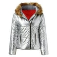 thumbnail image 1 of LUXUR Manteau à Capuche pour Femmes Veste Épaisse à Manches Longues Argentée, 1 of 4