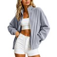thumbnail image 6 of Xdegoge Womens Velour Track Jackets Long Sleeve Full Zip Up Stand Collar Coats with Pockets Casual Fall Winter Athletic Outerwear, 6 of 9