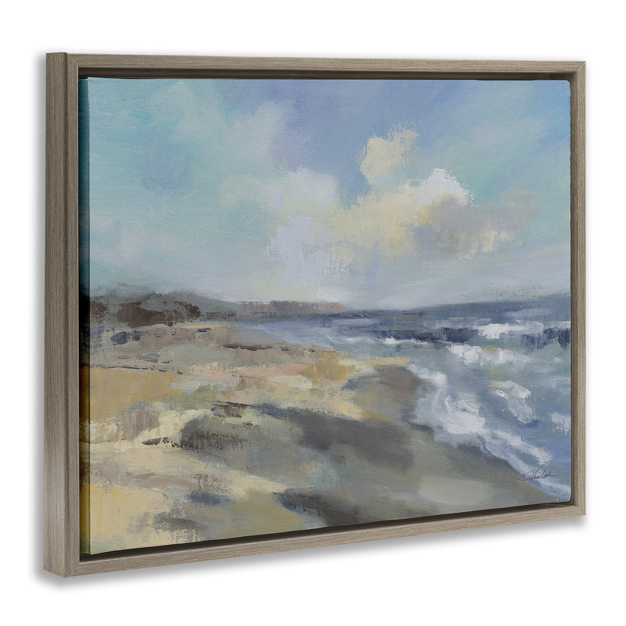Stupell Industries Serene Morning Beach Waves Brown Framed Floater Canvas Wall Art, design by Silvia Vassileva