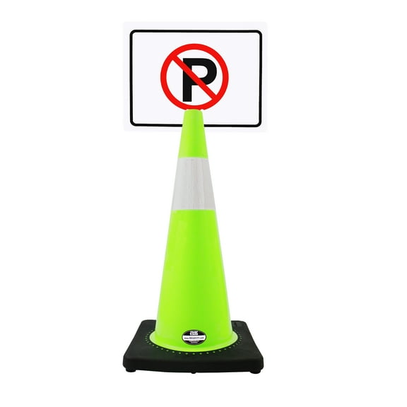 RK-Safety 28" Lime Cone, Black base With One 6" Reflective Tape, Plus Cone Sign 17 "NO Parking Sign", (Cone-2 ea   Cone Sign-2 ea)
