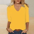 thumbnail image 2 of Ruyang Women's T-Shirts Casual 3/4 Sleeve T-Shirts Button V Neck Summer Tunic Tops Loose Fit Shirts Solid Basic Tops, 2 of 5