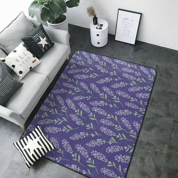 Area Rugs For Living Room Decor - Lavender Flowers Light Purple Soft Anti Slip Throw Washable Rugs 5x7 For Bedroom, Indoor Carpet For Bedroom Living Room 80x58In