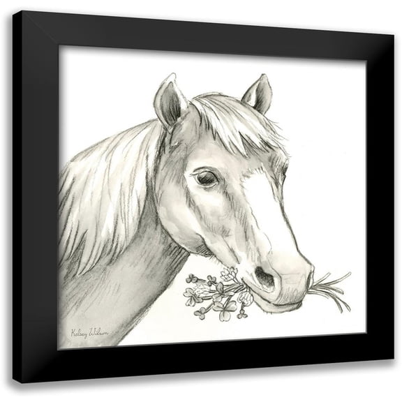Wilson, Kelsey 12x12 Black Modern Framed Museum Art Print Titled - Watercolor Pencil Farm III-Horse