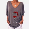 thumbnail image 5 of Fiaer Christmas Tshirts Women V Neck Oversized Trendy T Shirts Long Sleeve Glass Funny Back Button Loose Fit Tops Grey XXL, 5 of 5