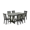 thumbnail image 2 of East West Furniture 7 Piece Mid Century Dining Set - A Cement Top Wood Dining Table with Trestle Base and 6 Dark Gotham Grey Linen Fabric Dining Room Chairs - Wire Brushed Black Finish, 2 of 8