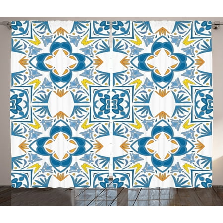 Traditional House Decor Curtains 2 Panels Set Tunisian Mosaic