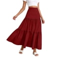 thumbnail image 3 of Lixiuxyad Womens Skirt Casual Summer Skirt Solid Color A Line Midi Skirt For Travel And Daily Wear,Red, 3 of 7