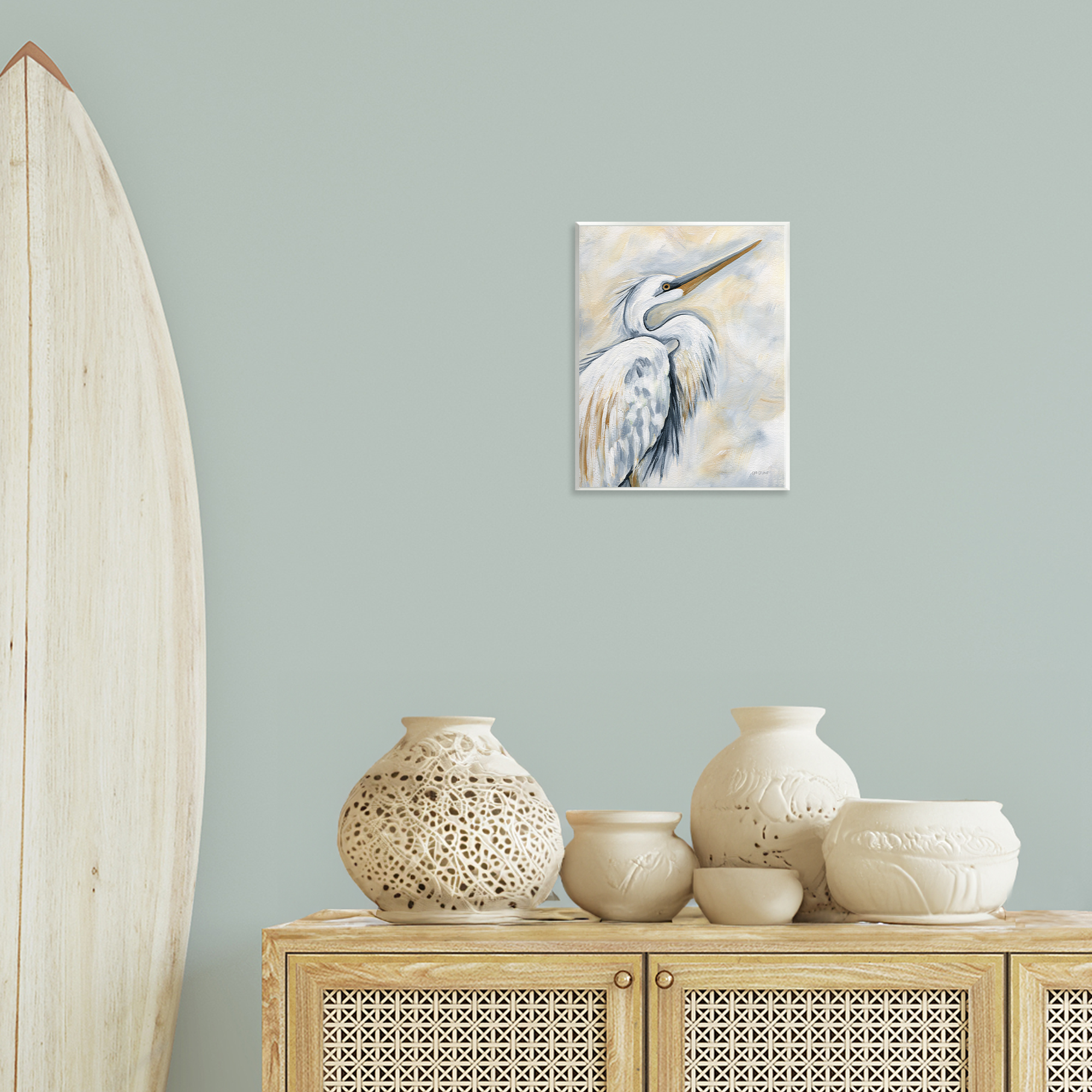 Stupell Industries Muted White Egret Animals & Insects Painting Unframed Art Print Wall Art, 11 x 14