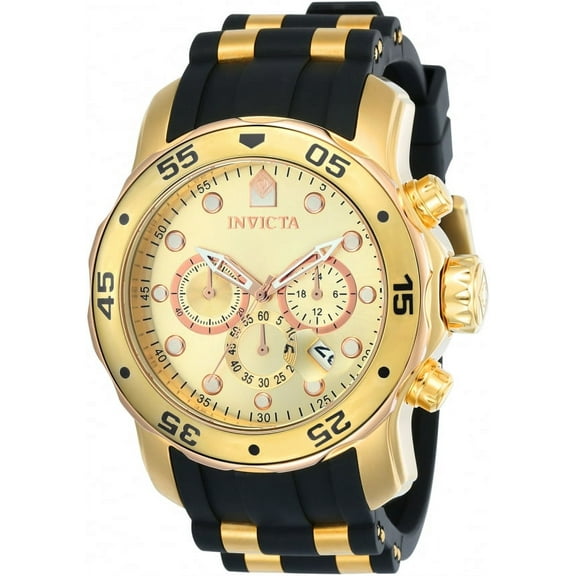 Invicta Men's Pro Diver Chronograph Gold-Tone Dial Black Polyurethane