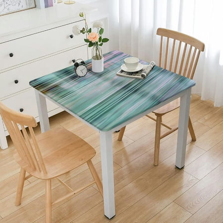 BANET Decorative Elastic Edged Square Fitted Tablecloth Mixed Merge Stripes Polyester Indoor Outdoor Fitted Tablecover for Folding Table Picnic Birthday Camping Garden Banquet Fit Square Table White