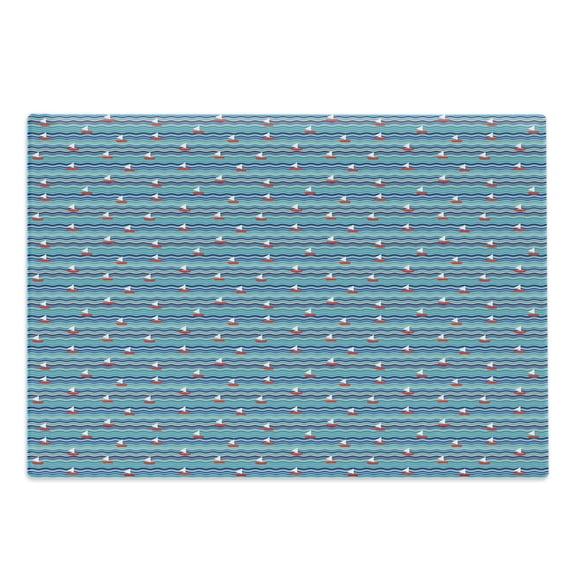 Nautical Cutting Board, Simplistic Design Sail Boats on Abstract Wavy Background in Aqua Color Palette, Decorative Tempered Glass Cutting and Serving Board, in 3 Sizes, by Ambesonne