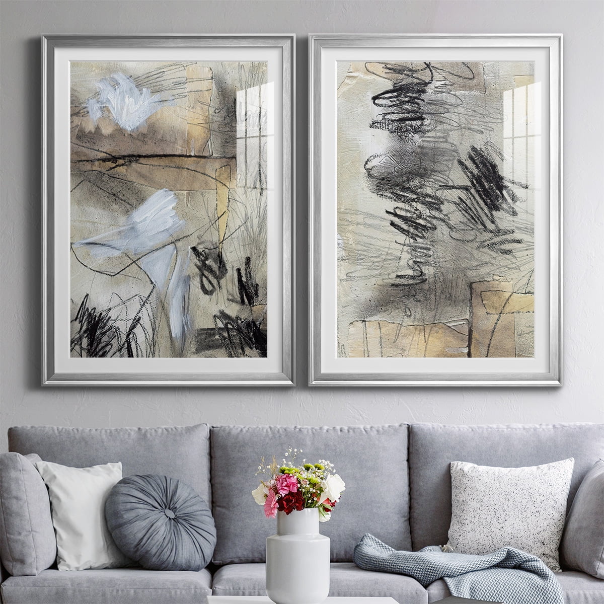 Wexford Home Masked Notes I Premium Framed Print, 18.5" x 24.5" - Ready to Hang, Silver (Set of 2)