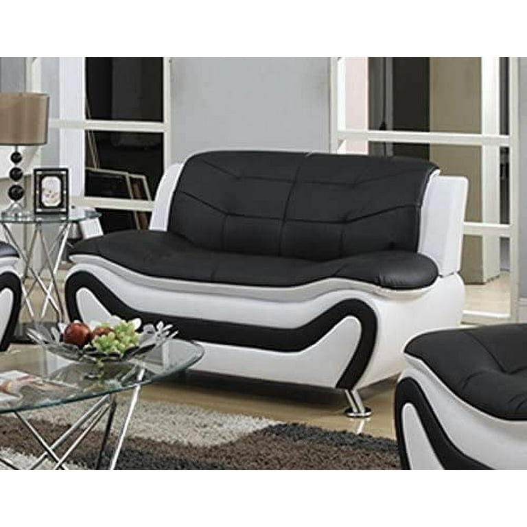 Frady Black And White Faux Leather Modern Living Room Sofa Bryont Blog