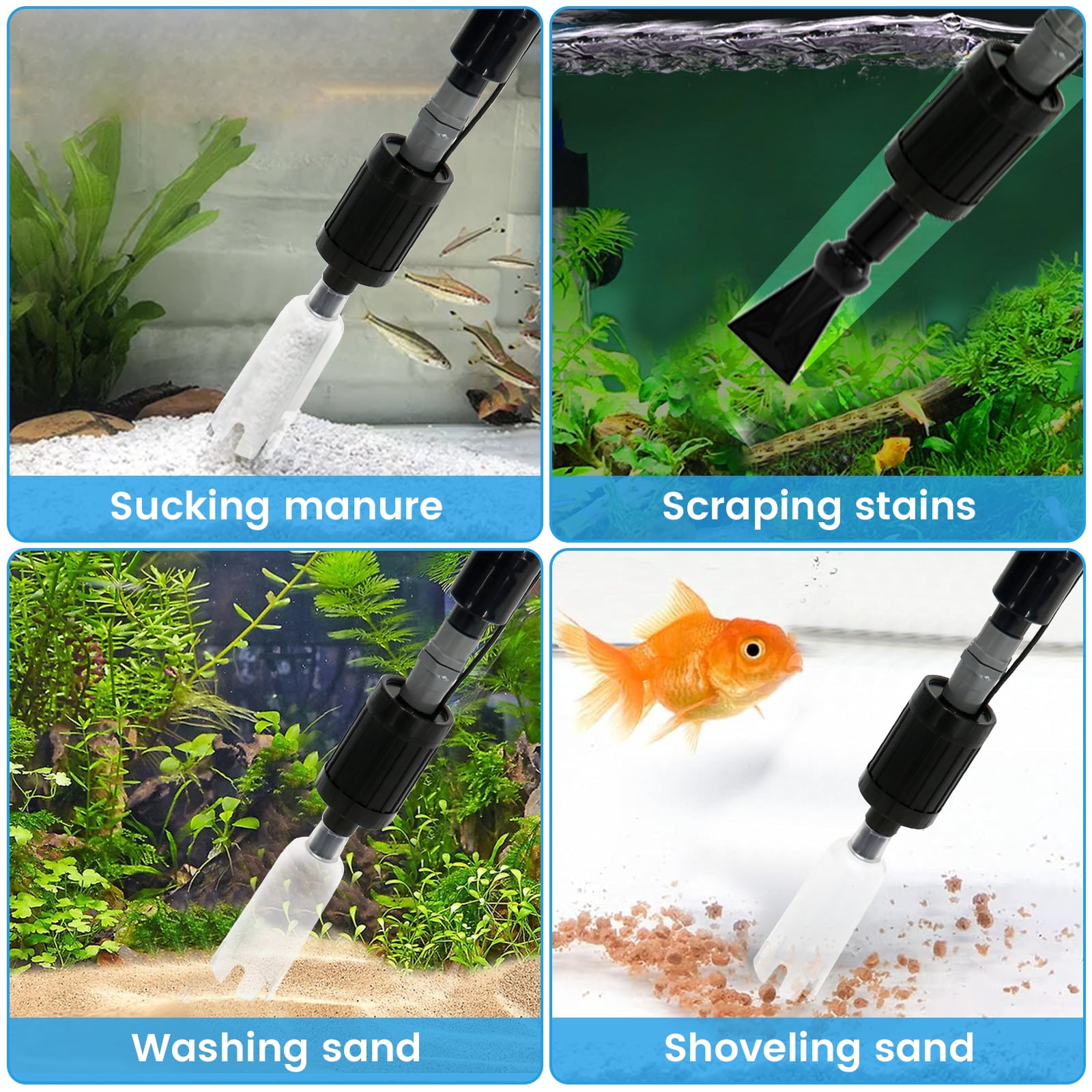 6 In 1 Automatic Aquarium Gravel Cleaner with Strong Suction,Vacuum Cleaner Kit Fish Tank Cleaner Fish Tank Vacuum Electric Fish Tank Cleaning Tool for Wash Sand Water Changing