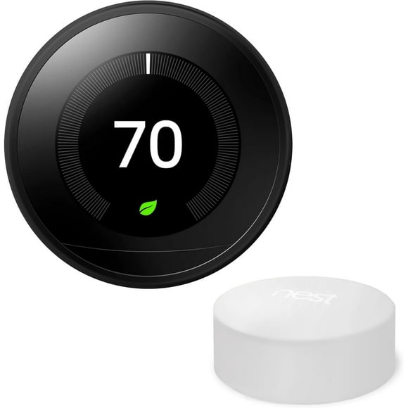 Open Box - Google Nest Learning Thermostat (3rd Generation) (T3016-US) with Nest Temperature Sensor (T5000SF) (Black) (Renewed)