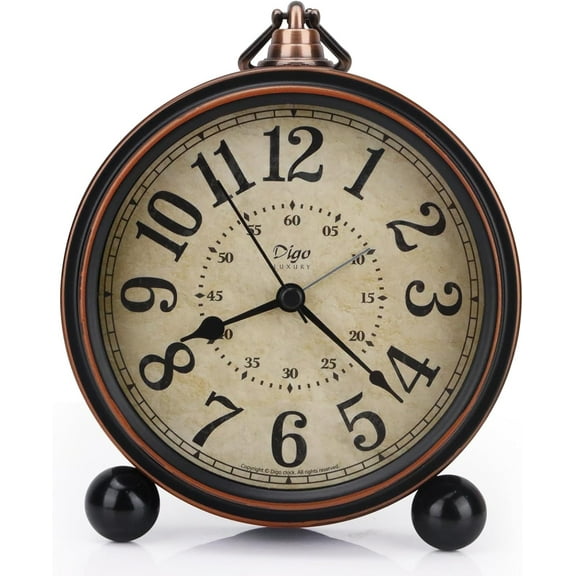 5.5 inch Black European Style Retro Silent Desk Alarm Clock Non-Ticking Whisper Battery Operated, HD Glass Face, Easy to Read for Indoor Decor