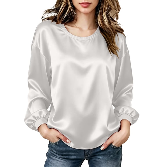 SBYOJLPB Women's Top Long Sleeved Casual Round Neck Pullover Loose Solid Color Tops