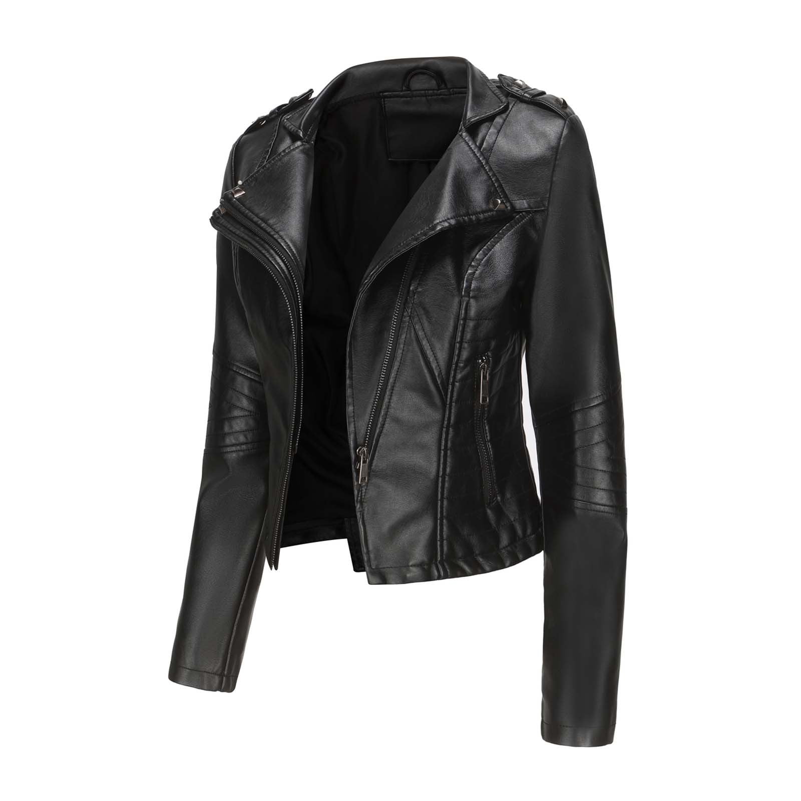 DailyTrove Women's Cropped Faux Leather Jacket, Long Sleeve, Casual Street & Night Out Wear, Durable Polyester Blend, Plus Size Friendly