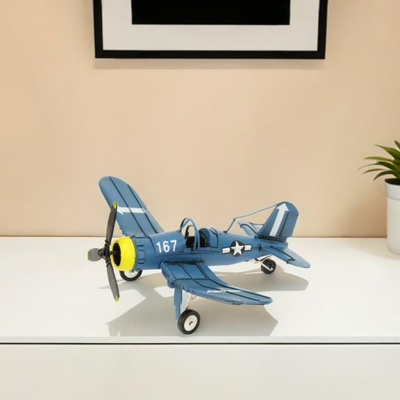 5" Blue and Yellow Metal Hand Painted Model Airplane