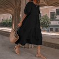 thumbnail image 2 of PENGXIANG Robes Noires pour les Femmes de Mode Femmes Lâches Couleur Unie O-Cou Manches Courtes Robe Décontractée Manches Courtes, 2 of 6