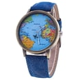 thumbnail image 1 of Flmtop Women's World Map Dial Denim Fabric Strap Analog Quartz Students Wrist Watch, 1 of 10