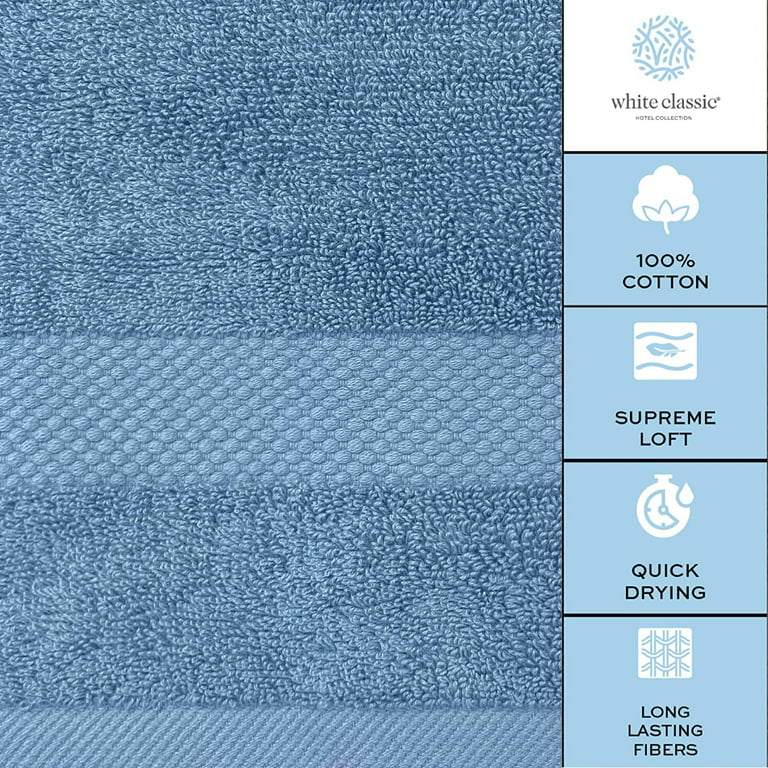White Classic Luxury Bath Towels - Cotton Hotel spa Towel 27x54 4-Pack  Light Blue 