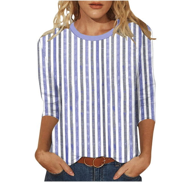 Tops de Verano 3/4 Mangas para las Mujeres 2025 Moda Impresa Camiseta Blusa Cuello Redondo Casual Primavera Y Verano Top Mujeres Tops de Verano Casual
