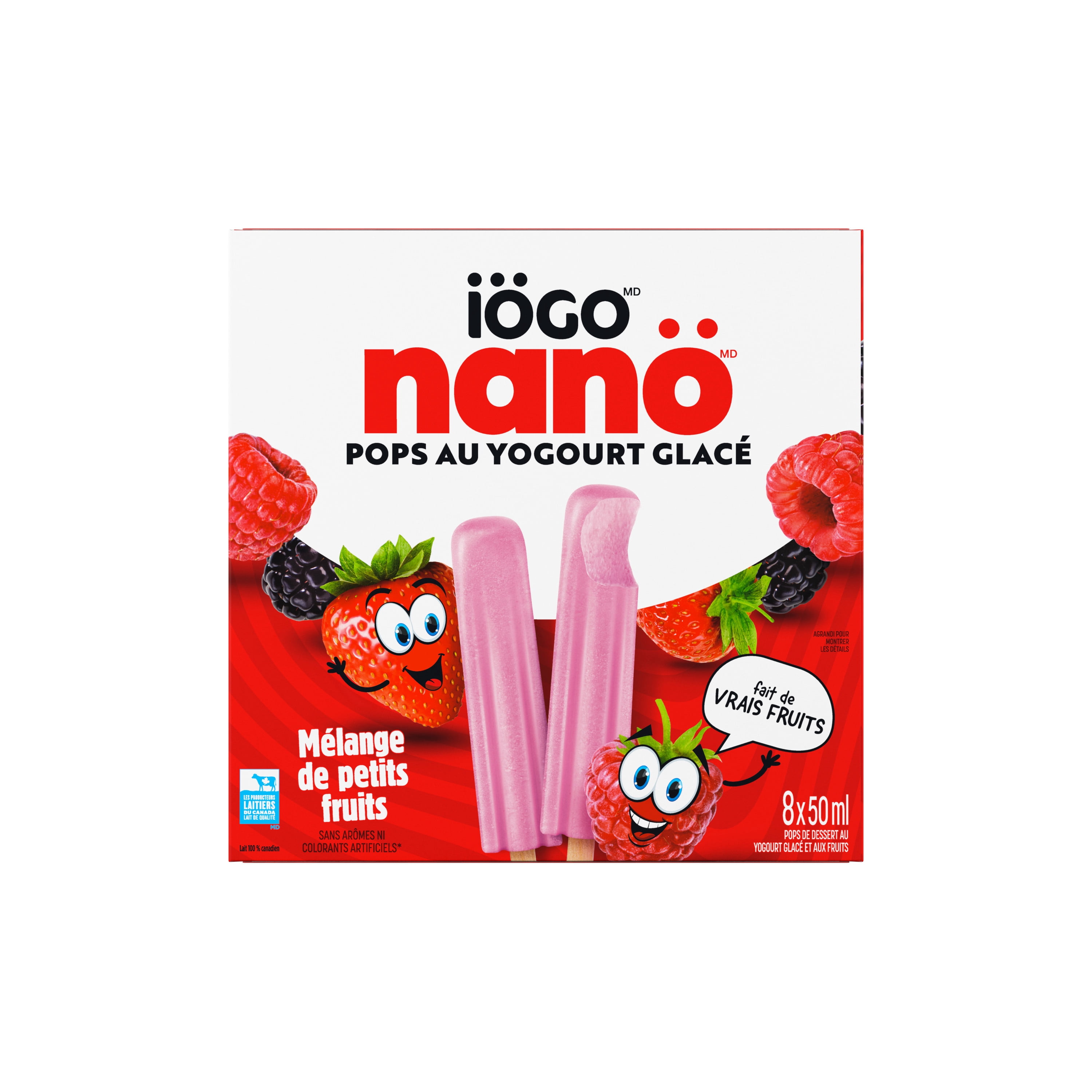 IÖGO Nano Frozen Yogurt Pops, Mixed Berry, Real Fruit & Dairy, 45 Calories Per Pop, 8 x 50 ml