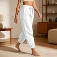 thumbnail image 5 of Utoimkio Women's Linen Jogger Pants Self Tie Bow Elastic Waist Dual Side Pockets Cuffed Ankle Casual Cropped Bottoms for Summer Daily Wear, 5 of 6