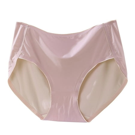 

opvise Women Panties Solid Color High Waist Thin Breathable Soft Anti-septic Quick Drying Plus Size Seamless Apricot 3XL