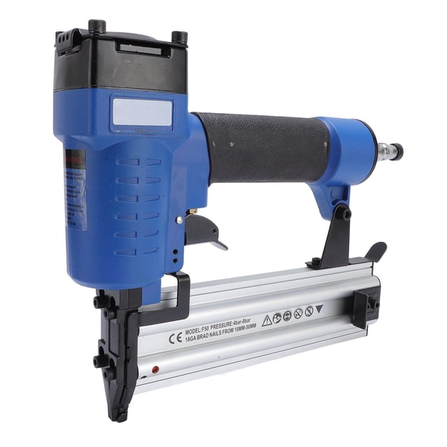 Pneumatic Brad Nailer, Ergonomic High Strength NPT 1/4in-18 Inlet Spring Loaded Safety Trigger Air Brad Nail for Installing Pipe
