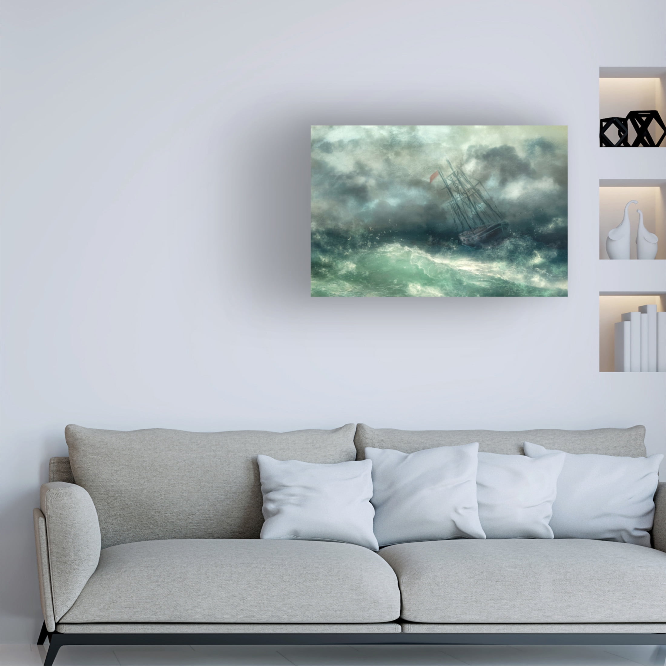 Canvas Wall Art - Arun Mohanraj 'A Struggle In Stormy Seas' Wall Art for Living Room, Bedroom, or Office Décor by Trademark Fine Art - 19 x 12 Inches