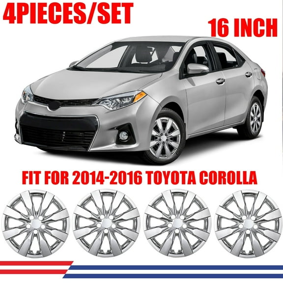 4Pcs/Set 16" Hubcaps Wheel Rims Cover for 2009-2019 Toyota Corolla;2009-2014 Toyota Matrix Compatible with Steel Wheels Snap on Installation ABS PC Material(16-inch,Chrome)