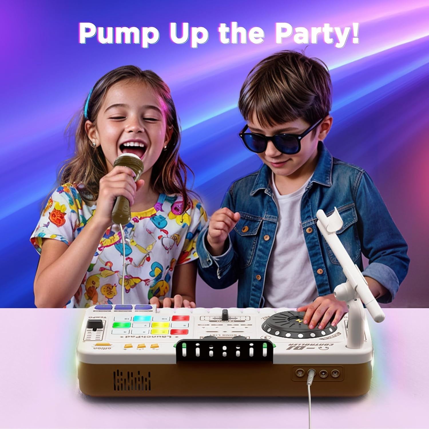 Kids DJ Mixer Toy, Kid Keyboard Piano Toy, 2-In-1 8-Key Keyboard Electronic Piano Instrument Playset with Karaok Microphone, Birthday Party Gift for 3+ Years Old Boys Girls Children Musical Toys
