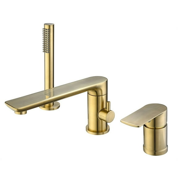 Brushed Gold Roman Tub Filler Faucet – Deck Mount with Hand Shower