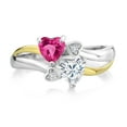 thumbnail image 2 of Gem Stone King 925 Silver and 10K Yellow Gold Pink Created Sapphire and White Moissanite and White Lab Grown Diamond Ring for Women (1.04 Cttw, September Birthstone, Heart Shape 5MM, Size 5), 2 of 5