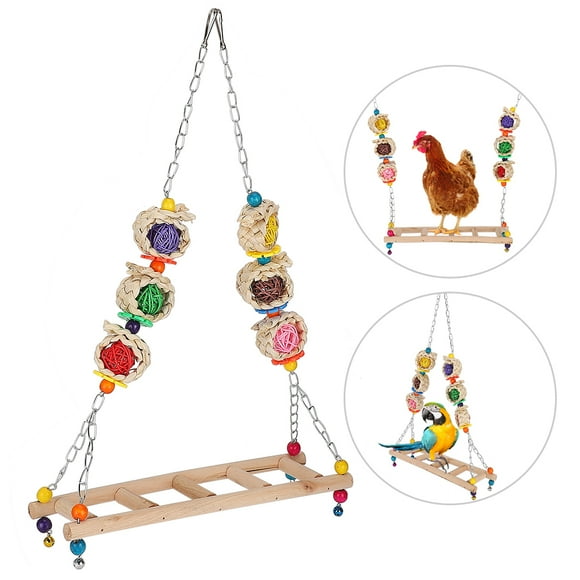 Juguete de entrenamiento de pollo, soporte de columpio para pollo colgante de madera para mascotas, juguete de pollo hecho a medida para la perfección