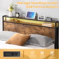thumbnail image 4 of iRerts Queen Platform Bed Frame with Storage, Metal Queen Bed Frame with USB Ports, Storage Headboard, No Box Spring Needed, Industrial Bed Frame Queen Size for Bedroom, Black Brown, 4 of 8