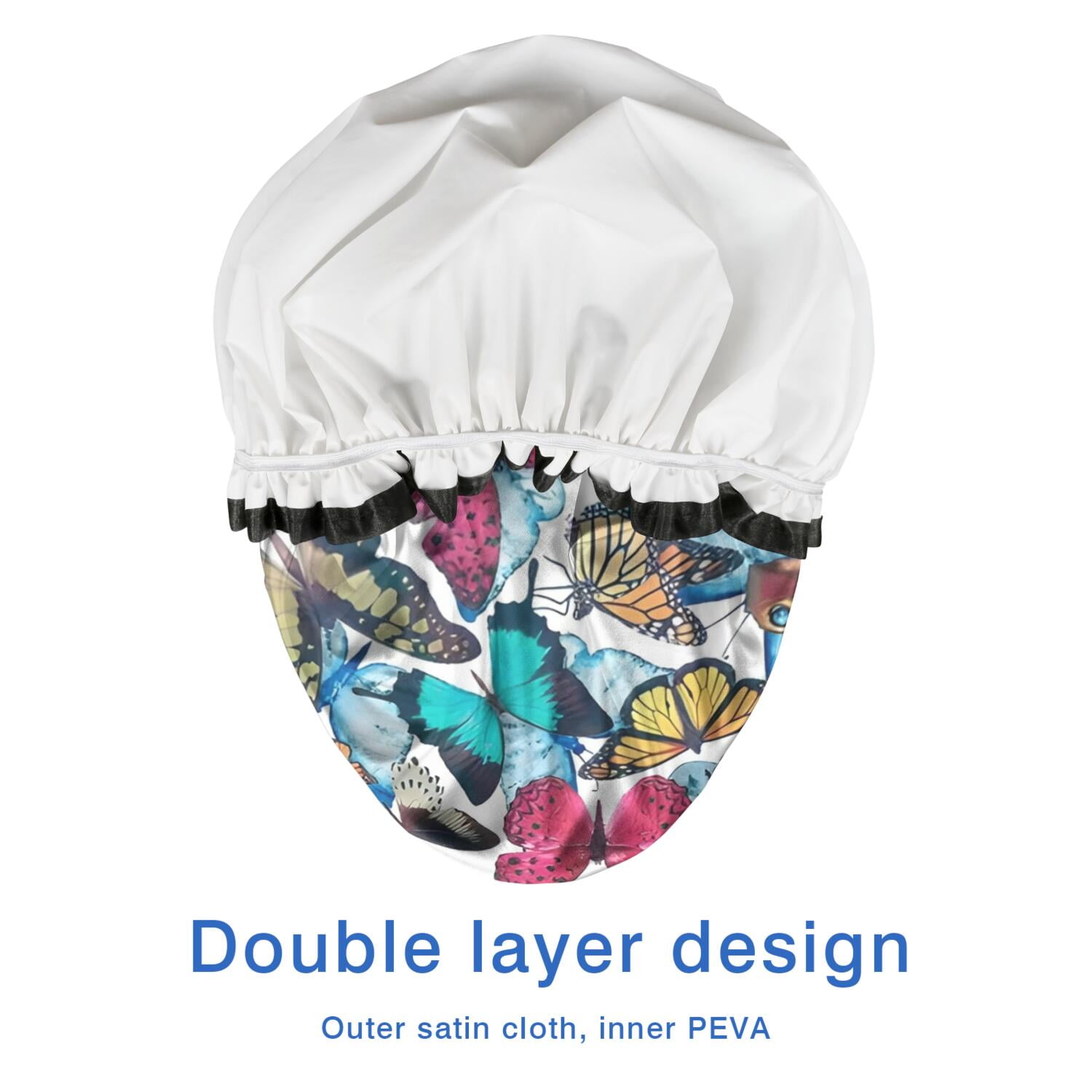 Shower Caps,Butterfly Blue Pink Wing Pattern Waterproof Shower Cap for Women 4 Pieces,Double Reusable Hair Cover for Shower PEVA Elastic Stretch Hem