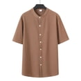 thumbnail image 4 of FRSASU Men's Dress Shirts Short Sleeve Button Down Mandarin Collar Shirt Solid Casual Summer Vacation Tops Khaki, 4 of 9