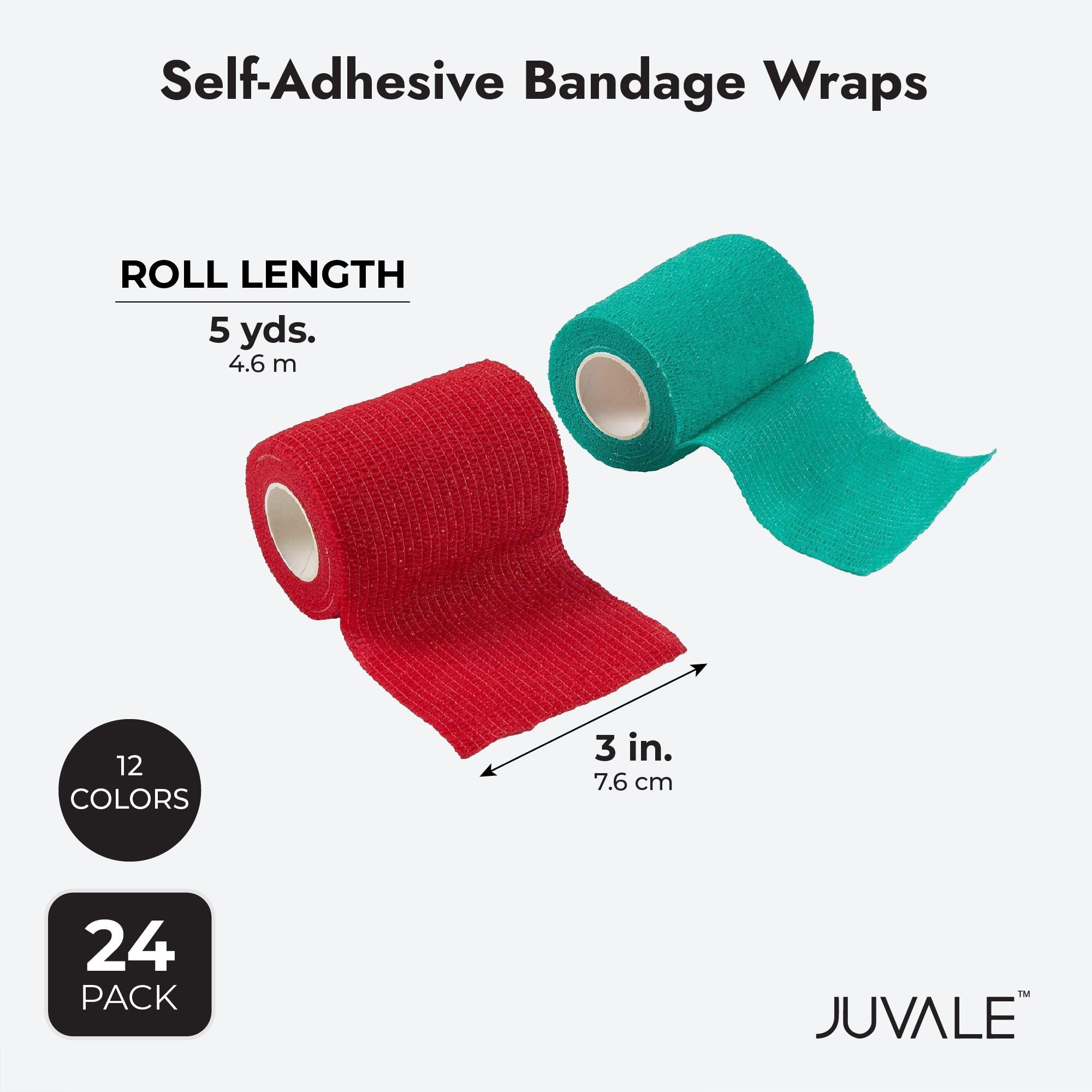 24 Rolls Colorful Self Adhesive Bandage Wrap 3 Inch x 5 Yards - Cohesive First Aid Tape for Sports, Vet, Medical, Tattoo (12 Colors)