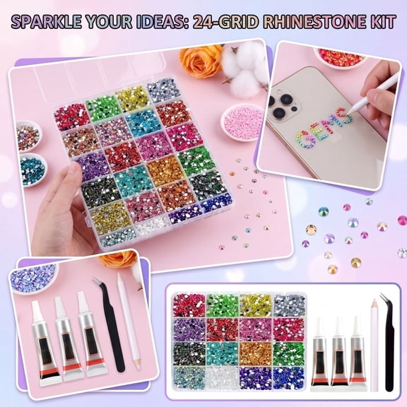 24000Pcs Rhinestones for Bedazzling 24 Tone 3mm Resin Jelly Flatback Stones Complete Bedazzle Kit With Jewelry Glue For Crafts