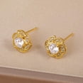 thumbnail image 1 of Exquisite Brass Pave Clear Cubic Zirconia Flower Stud Earrings Golden 9.7x9.7mm, 1 of 4