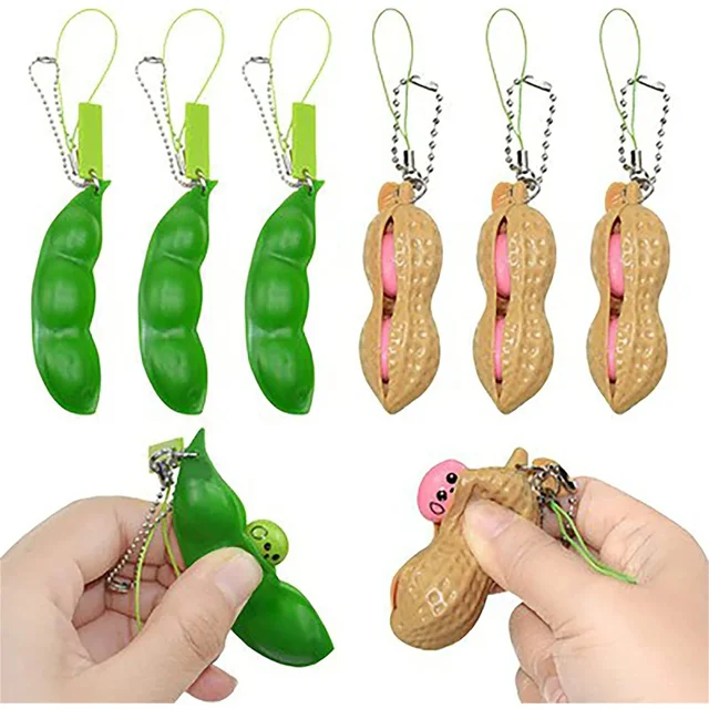 juguetes antiestrés con divertidas expresiones faciales, ideal para niños y adultos, ideal para aliviar el estrés y la ansiedad. Colgantes de soja con forma de guisante para aliviar el estrés.