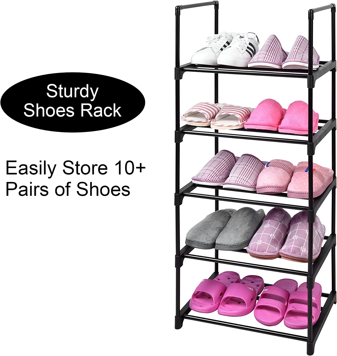 KOMI 5-Tier Metal Shoe Organizer Rack - Compact, Durable & Easy Assembly for Entryway | Accommodates 10-12 Pairs of Shoes