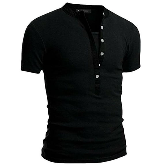 SWSMCLT Men's Soft Henley Shirt Lightweight Tee Plain Slim Fit T Shirt Casual Fashion V Neck Lightweight Classic Summer Black Large
