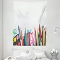 thumbnail image 1 of Colorful Tapestry, School Supplies Elementary School Children Image on Plain Background, Wall Hanging for Bedroom Living Room Dorm Decor, 60W X 80L Inches, White and Multicolor, by Ambesonne, 1 of 2