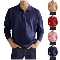 Dovford Mens Casual Knit Polo Shirt Classic Long Sleeve Thermal Basic Button Down Golf Shirts