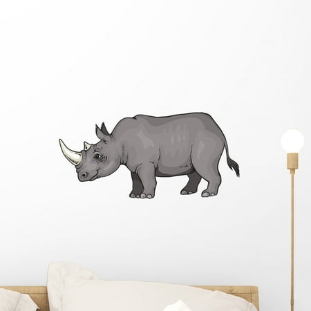 Cartoon Rhino from Africa Wall Mural Decal by Wallmonkeys Vinyl Peel and Stick Graphic (18 in W x 9 in H)