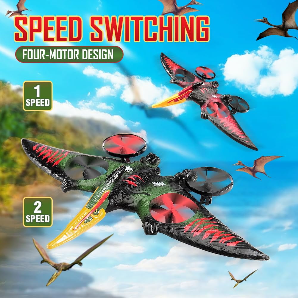 Unbranded Dinosaur RC Plane, 2.4GHz Remote Control Drone with LED & 3D Flips, EPP Foam Flying Toy for Kids Boys Ages 8-12